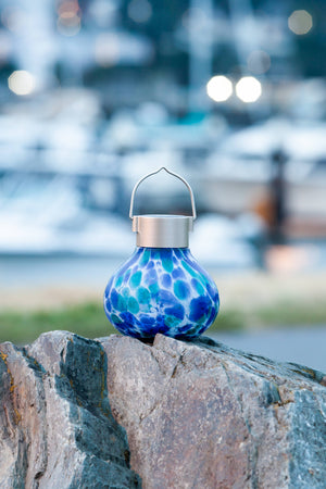 Tea Lantern - 5" Glass Outdoor Solar Lantern - Tidal Blue