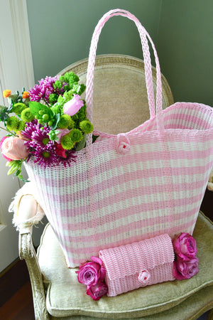 The Lilley Line - Large, Paper Stripe in Baby Pink + White Tote