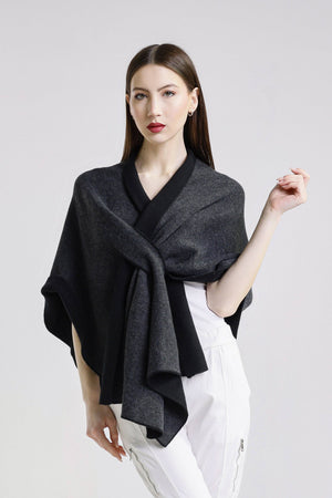 Ellen Merino/Cashmere Reversible Wrap with Loop Peony/Gray / One Size
