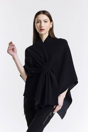 Ellen Merino/Cashmere Reversible Wrap with Loop Beige/Cream / One Size