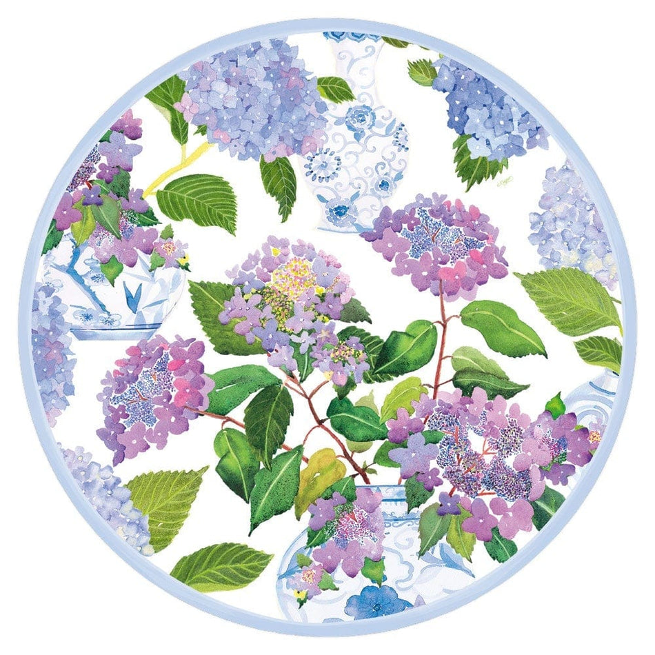 Caspari Hydrangeas and Porcelain Round Paper Placemats - 12 Per Package