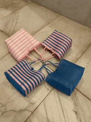 The Lilley Line - Large, Paper Stripe in Baby Pink + White Tote