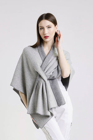 Ellen Merino/Cashmere Reversible Wrap with Loop Beige/Cream / One Size