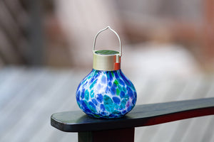 Tea Lantern - 5" Glass Outdoor Solar Lantern - Tidal Blue
