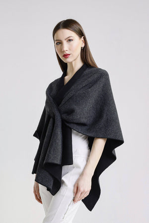 Ellen Merino/Cashmere Reversible Wrap with Loop Beige/Cream / One Size