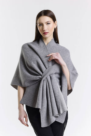 Ellen Merino/Cashmere Reversible Wrap with Loop Beige/Cream / One Size