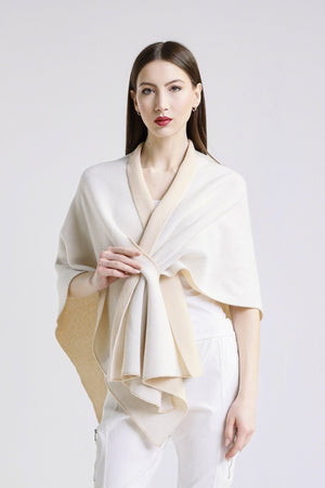 Ellen Merino/Cashmere Reversible Wrap with Loop Beige/Cream / One Size