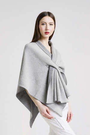 Ellen Merino/Cashmere Reversible Wrap with Loop Peony/Gray / One Size