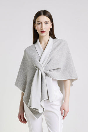 Ellen Merino/Cashmere Reversible Wrap with Loop Burgundy/Cream / One Size