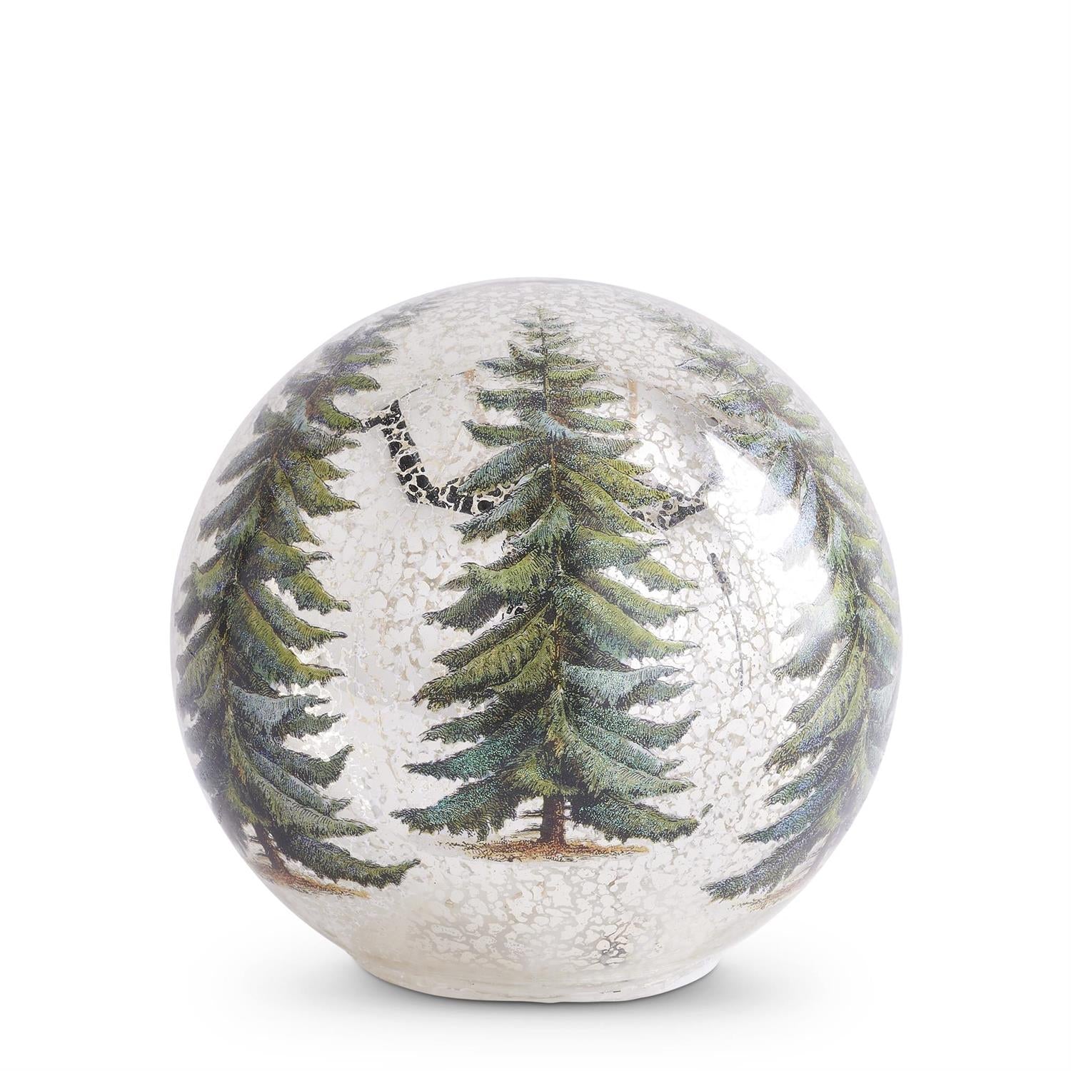 Pine Tree LED Gold Mercury Glass Tabletop Globes w/Timers