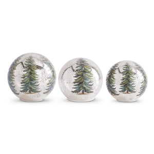 Pine Tree LED Gold Mercury Glass Tabletop Globes w/Timers