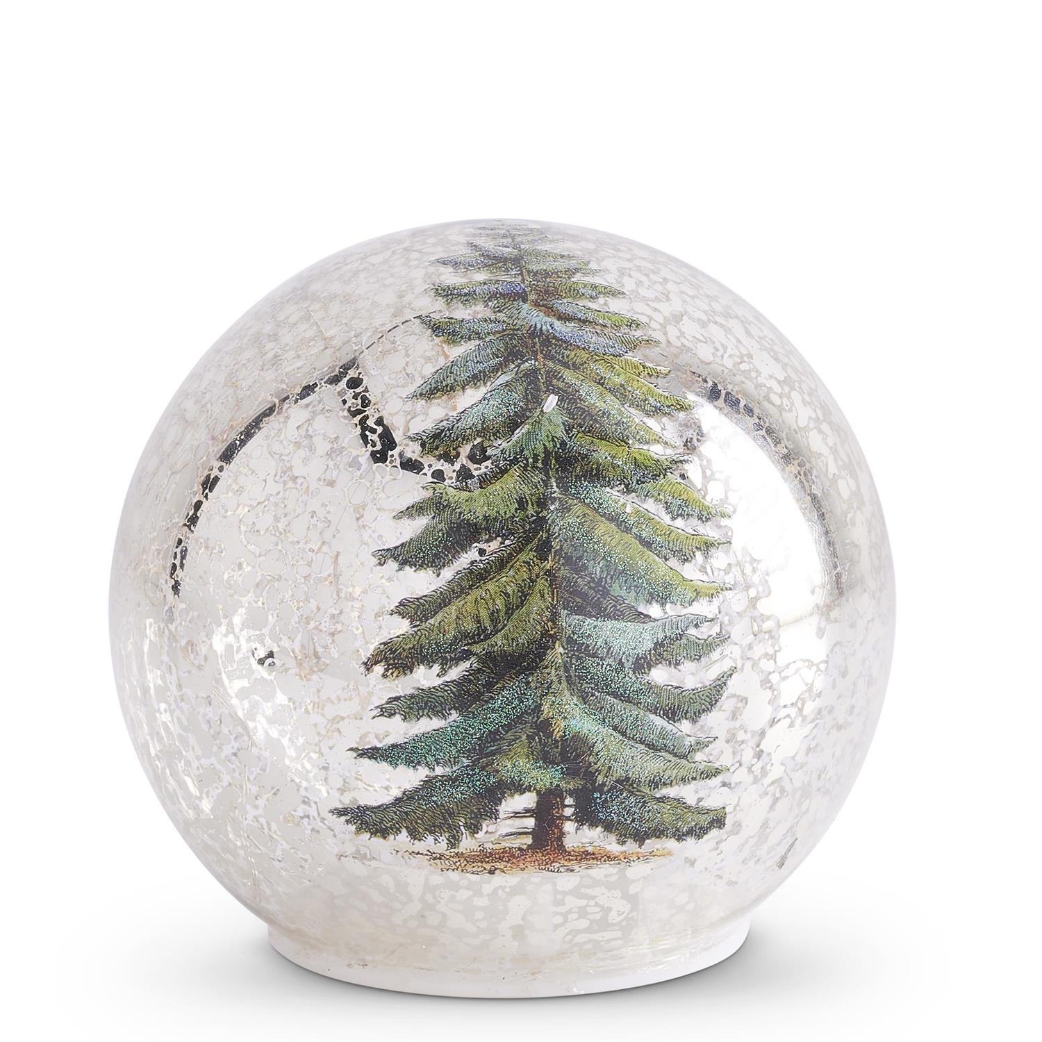 Pine Tree LED Gold Mercury Glass Tabletop Globes w/Timers