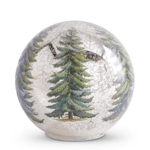 Pine Tree LED Gold Mercury Glass Tabletop Globes w/Timers