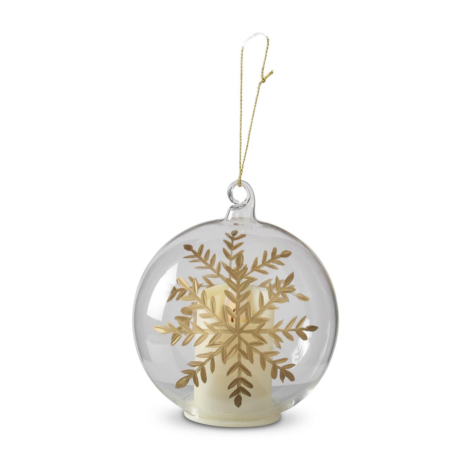 Gold Etched Snowflake Glass LED Ornament