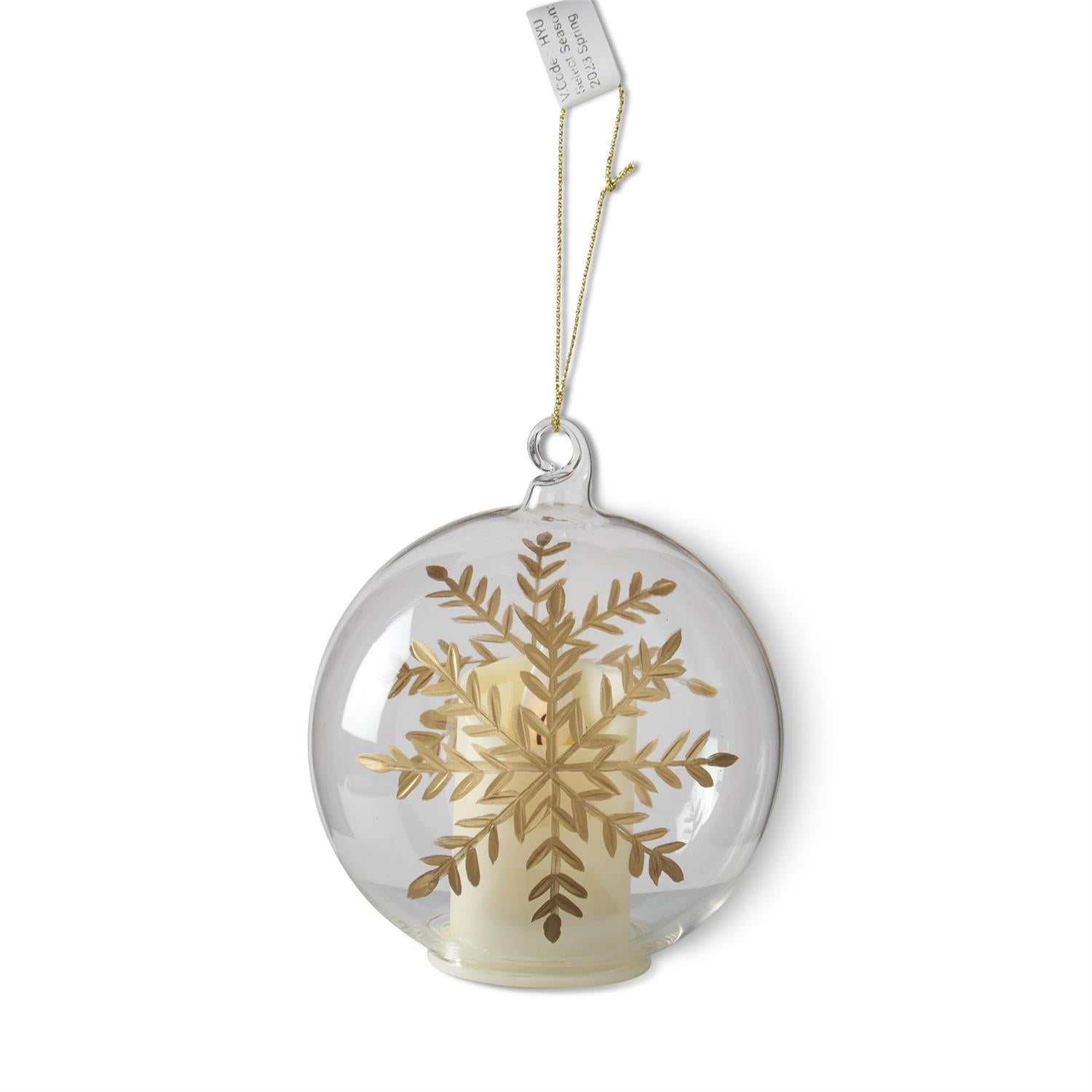 Gold Etched Snowflake Glass LED Ornament