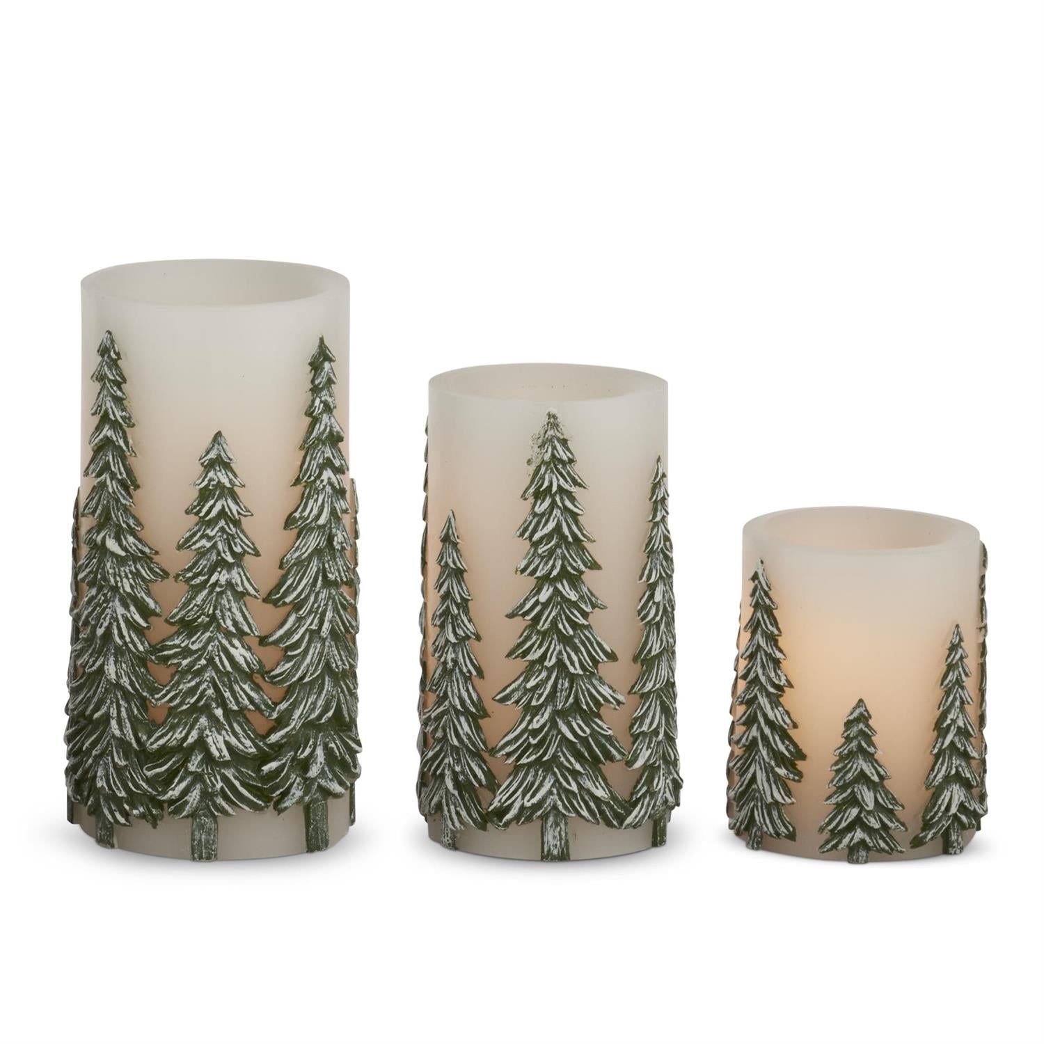 Green Embossed LED Pillar Candles