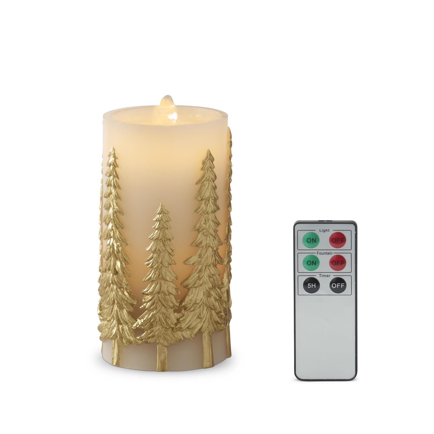 Gold Embossed Pillar Candle Fountain (LED Water Wick)