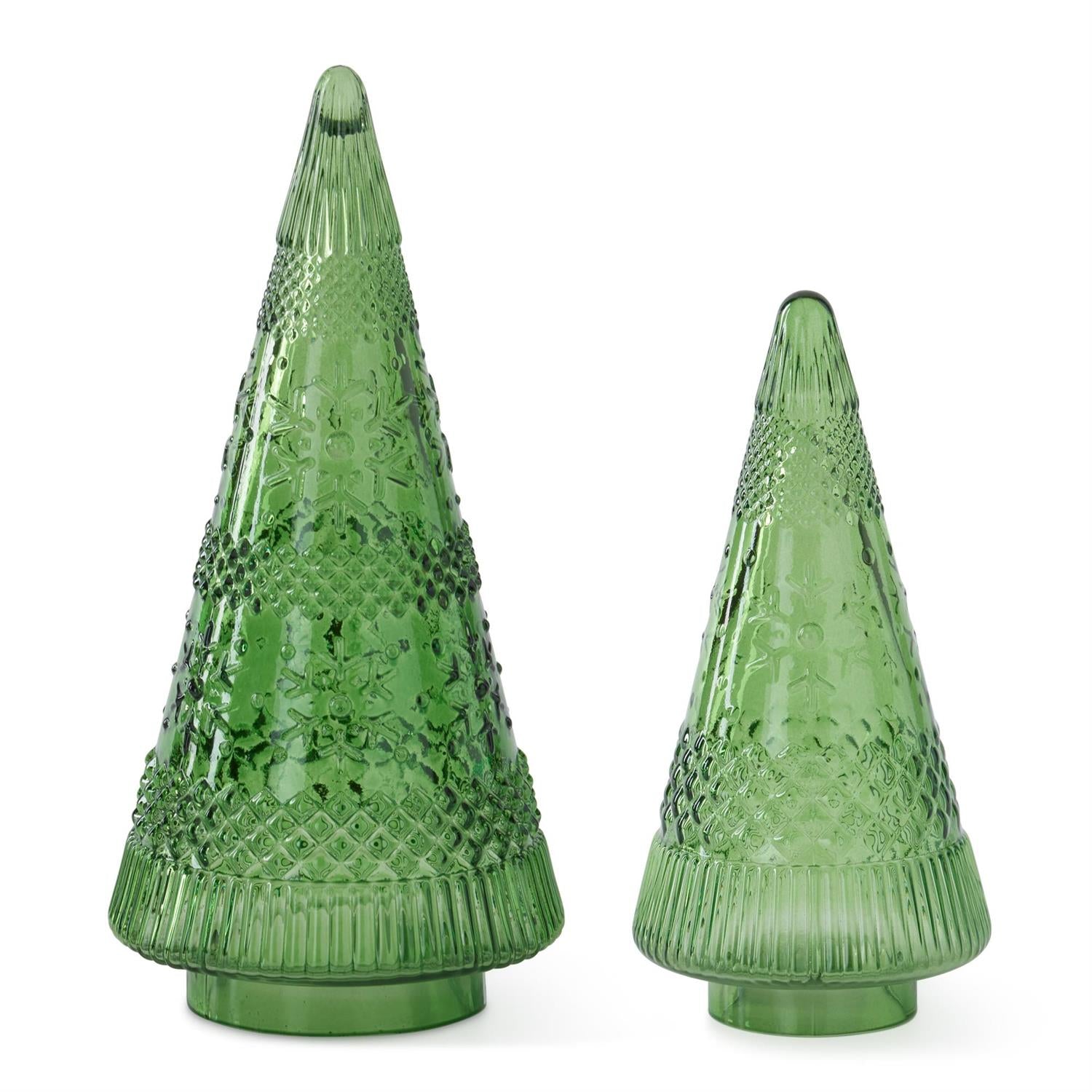 Green Glass Snowflake Embossed Christmas Trees