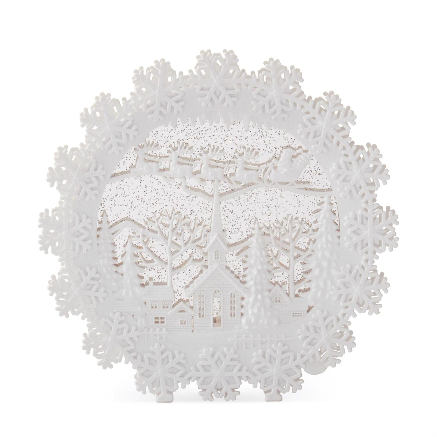 White Winter Scene Snow Globe w/Timer