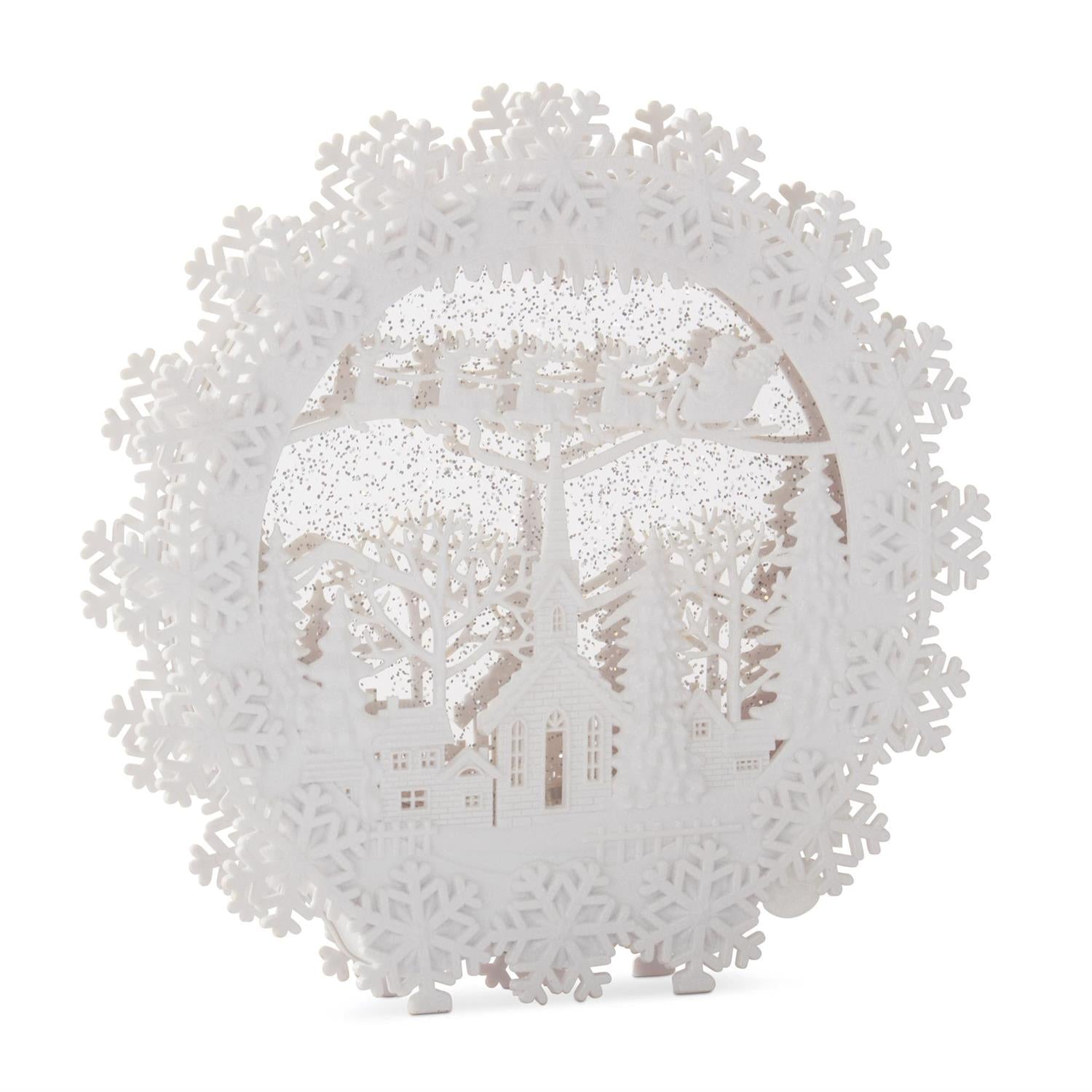 White Winter Scene Snow Globe w/Timer