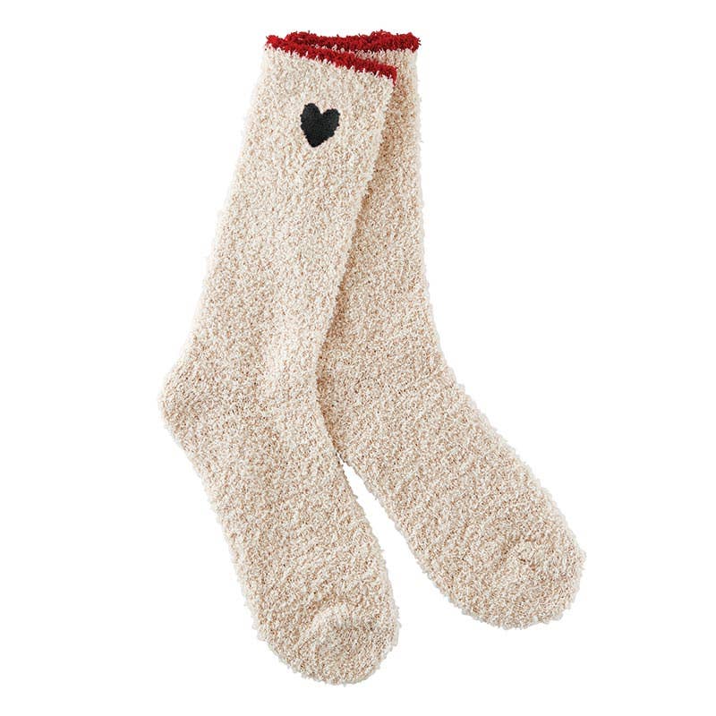 Spa Cozy Socks - Red Trim + Black Heart