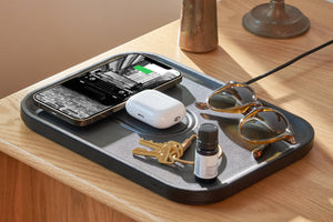 Leather Wireless Dual Charge Tray (Magnetic): Saddle