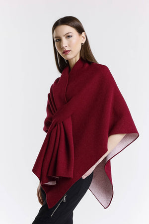 Ellen Merino/Cashmere Reversible Wrap with Loop Burgundy/Cream / One Size