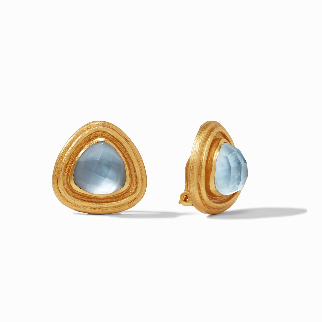 Julie Vos Barcelona Clip-On Gold Iridescent Chalcedony Blue