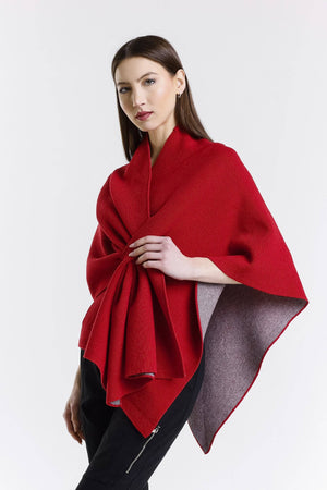 TINA Stephens Italy/Tees By Tina - Ellen Merino/Cashmere Reversible Wrap with Loop (W303): 632 Red/Gray / One Size