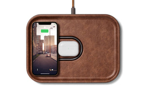 Leather Wireless Dual Charge Tray (Magnetic): Saddle