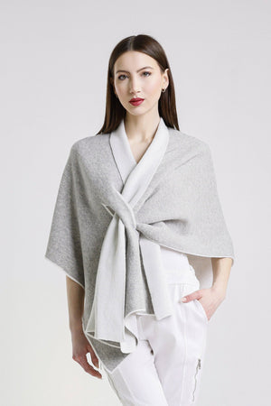 TINA Stephens Italy/Tees By Tina - Ellen Merino/Cashmere Reversible Wrap with Loop (W303): 632 Red/Gray / One Size