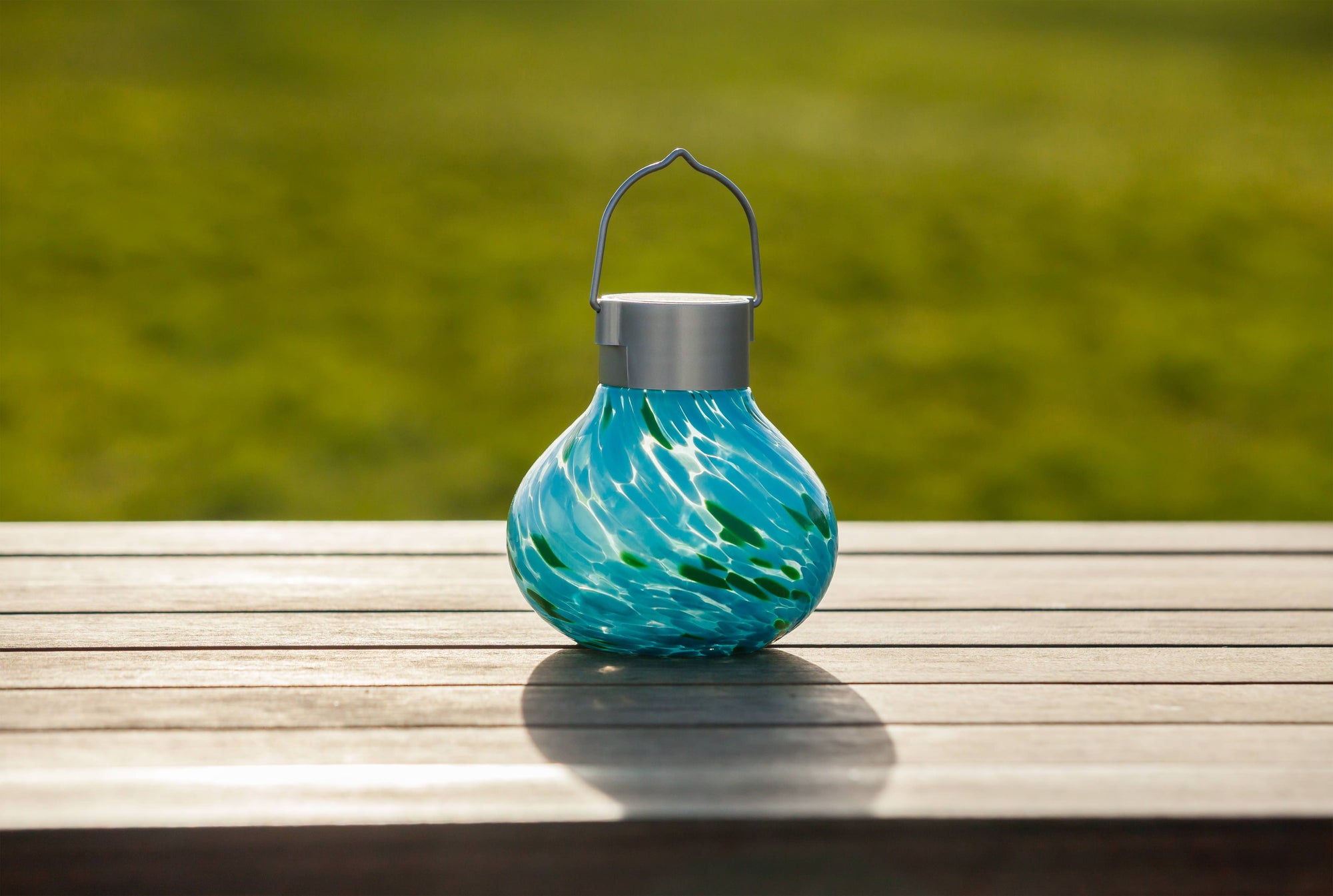 Tea Lantern - 5" Glass Outdoor Solar Lantern -  Mint