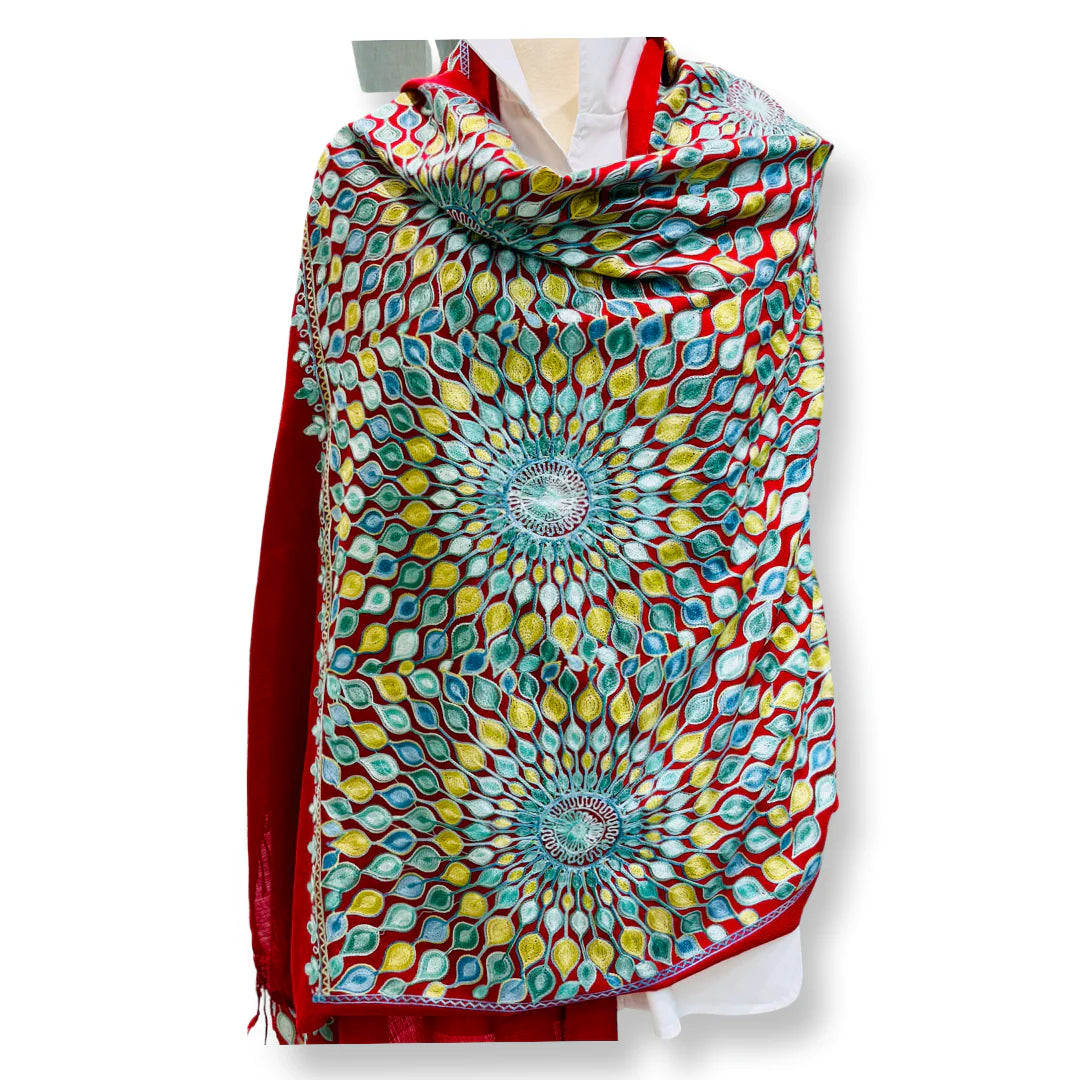 Embroidered Wool Blend Wrap