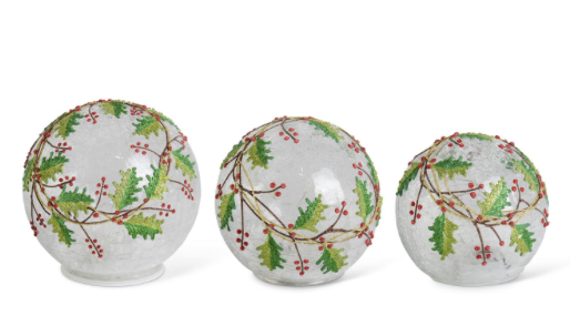 Holly Berry Glass Globes, 3 Sizes