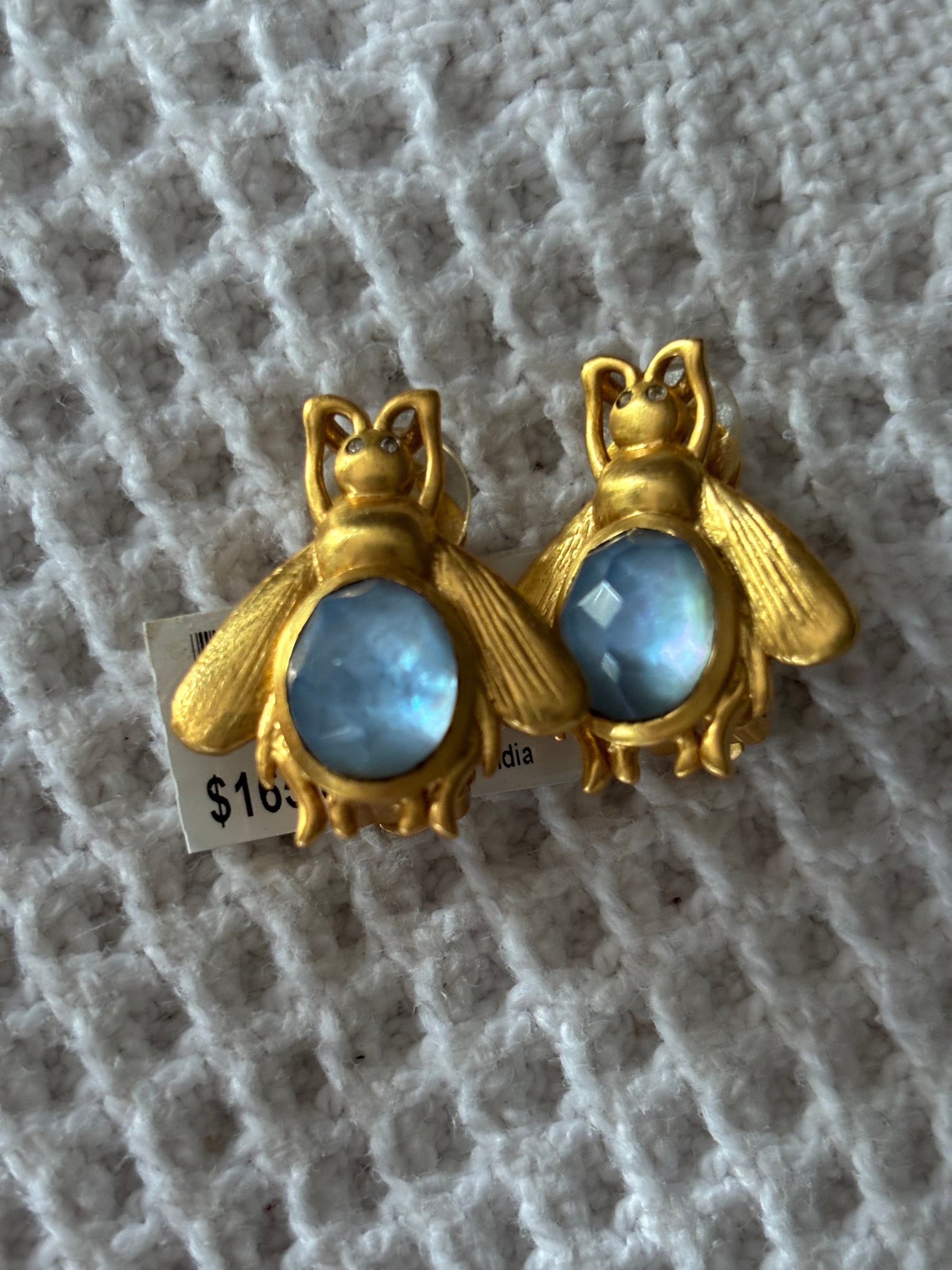 Julie Vos Bee Stone Clip On Earring Chalcedony Blue