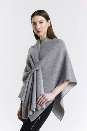 Ellen Merino/Cashmere Reversible Wrap with Loop Beige/Cream / One Size