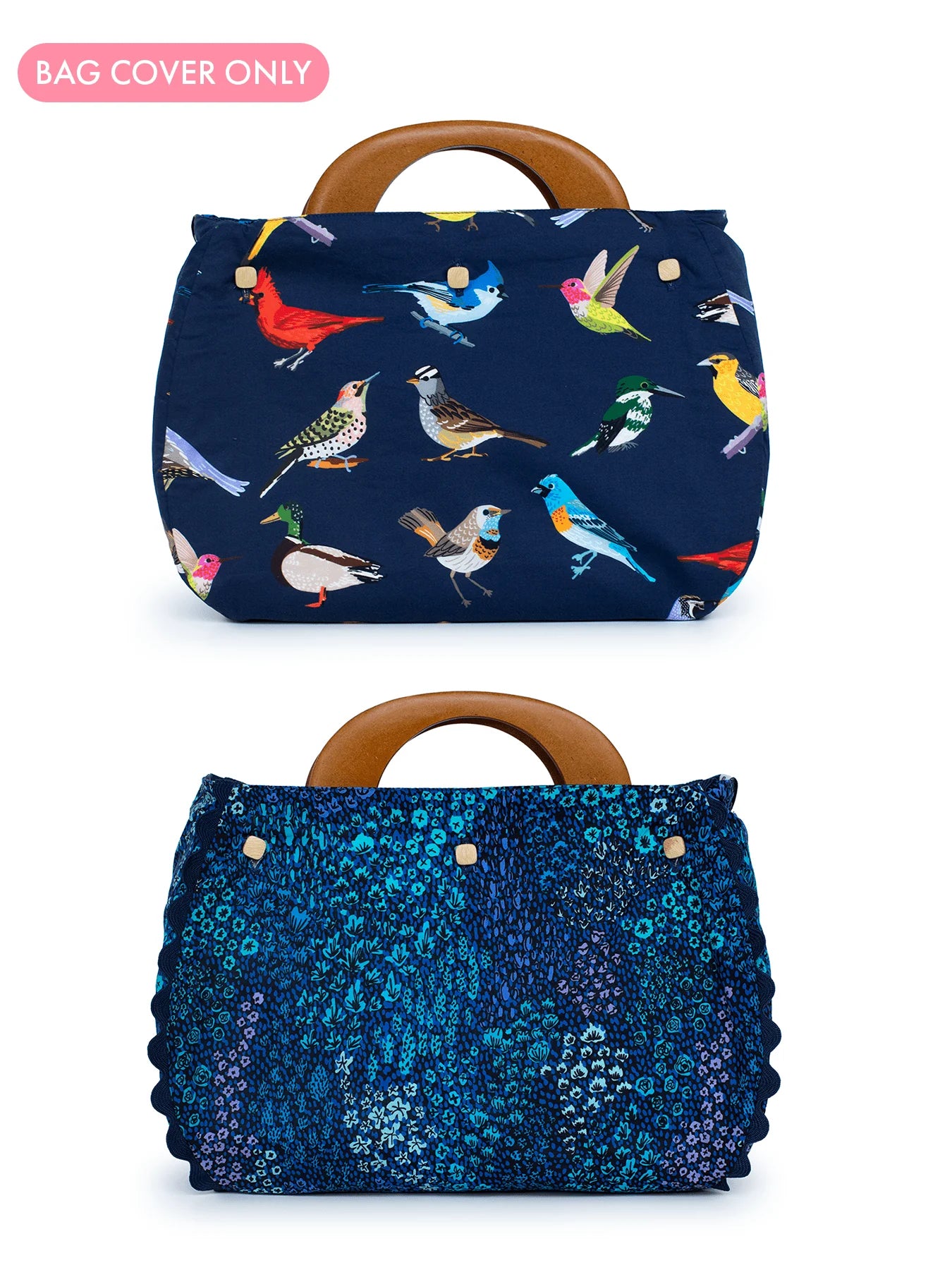 Lesley Evers BAG COVER Birds Navy & May Flowers Navy