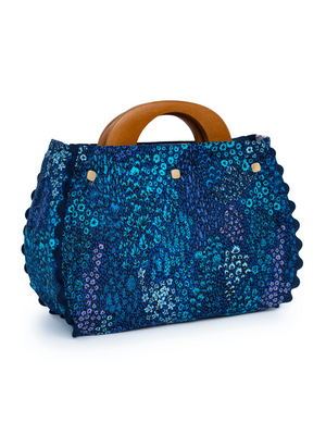 Lesley Evers BAG COVER Birds Navy & May Flowers Navy