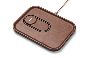 Leather Wireless Dual Charge Tray (Magnetic): Saddle