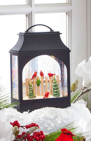 Cardinals On Fence Lighted Water Lantern Battery Operated