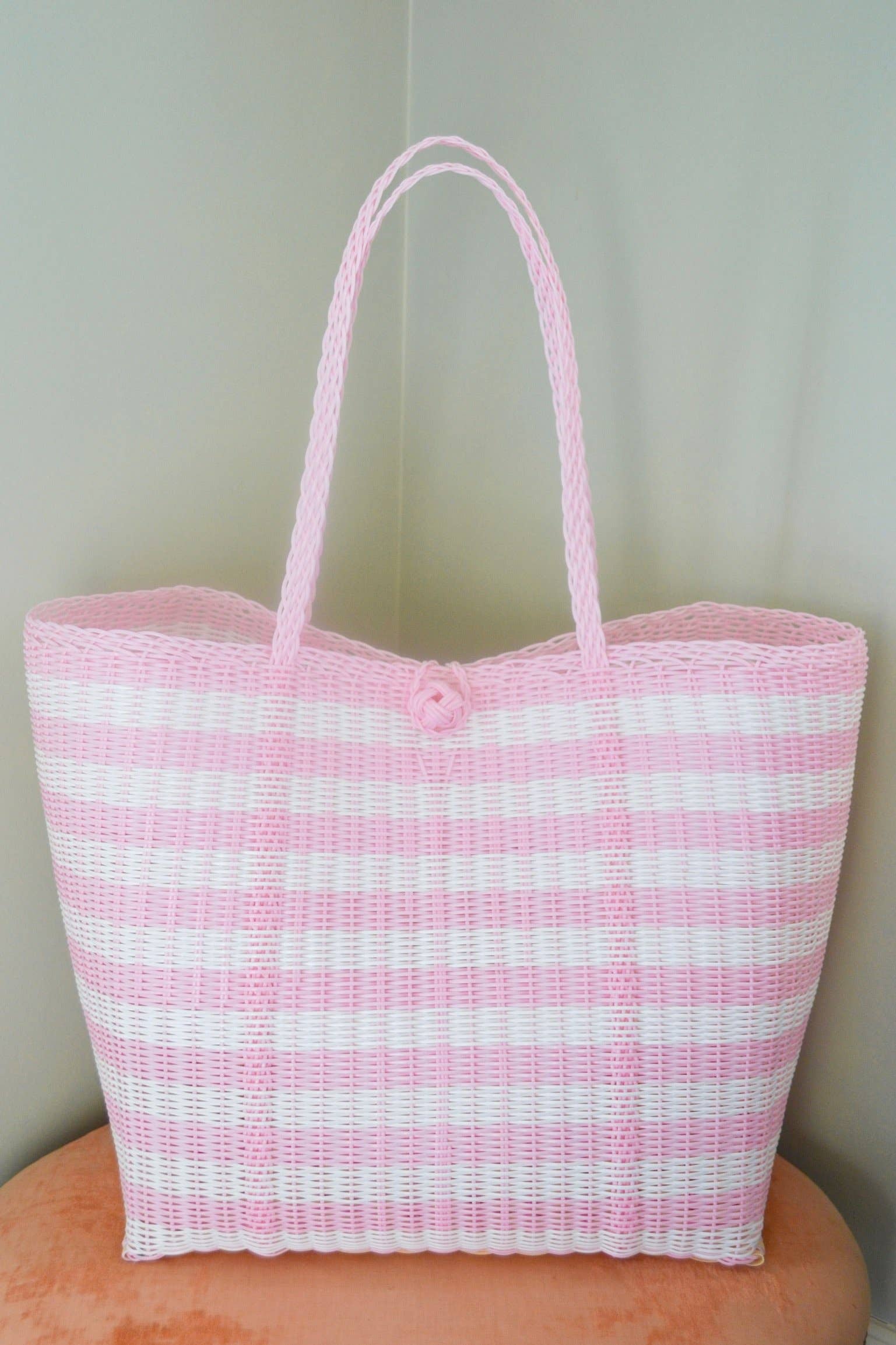 The Lilley Line - Large, Paper Stripe in Baby Pink + White Tote