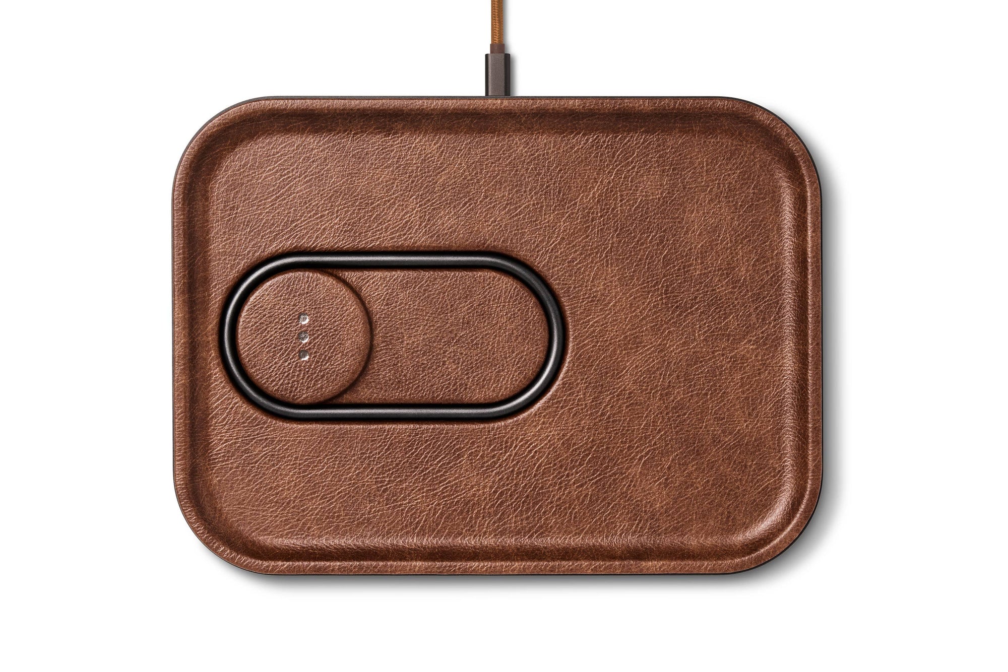 Leather Wireless Dual Charge Tray (Magnetic): Saddle