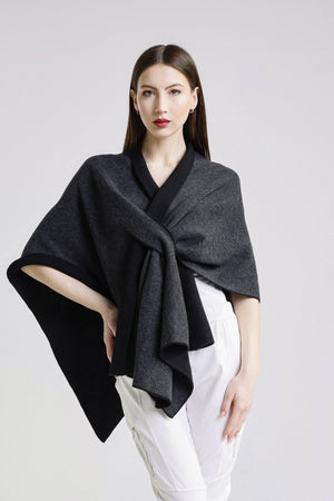 Ellen Merino/Cashmere Reversible Wrap with Loop Burgundy/Cream / One Size