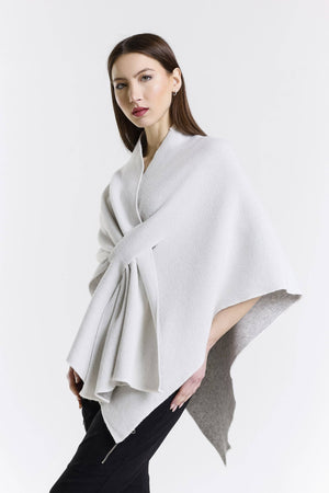 Ellen Merino/Cashmere Reversible Wrap with Loop Burgundy/Cream / One Size