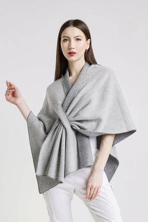 Ellen Merino/Cashmere Reversible Wrap with Loop Peony/Gray / One Size