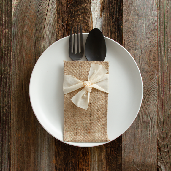 Place Setting Pouches with Cream Ribbon, Set of 8