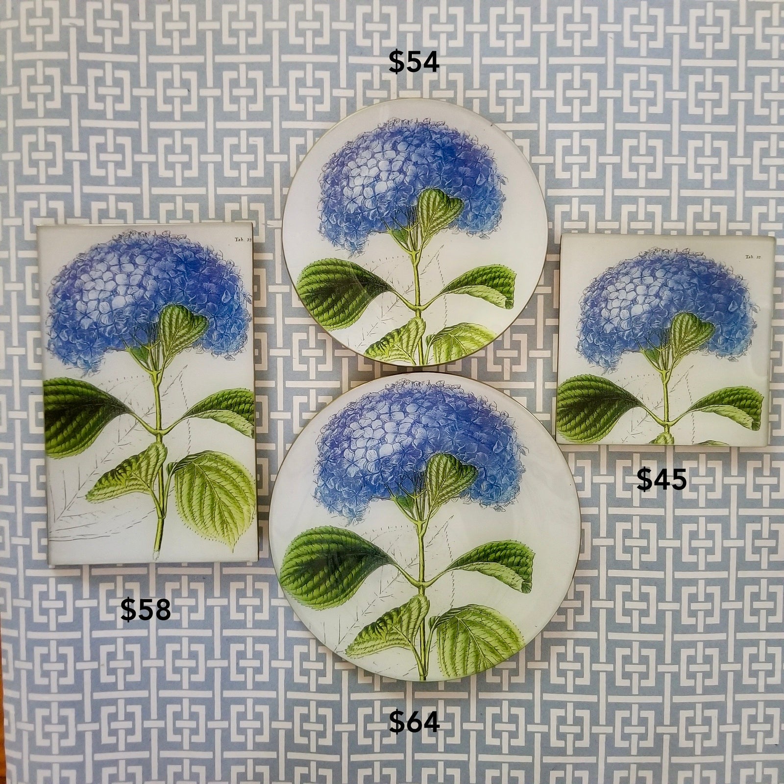 Botanical Glass Trays in Hydrangea, Multiple Sizes