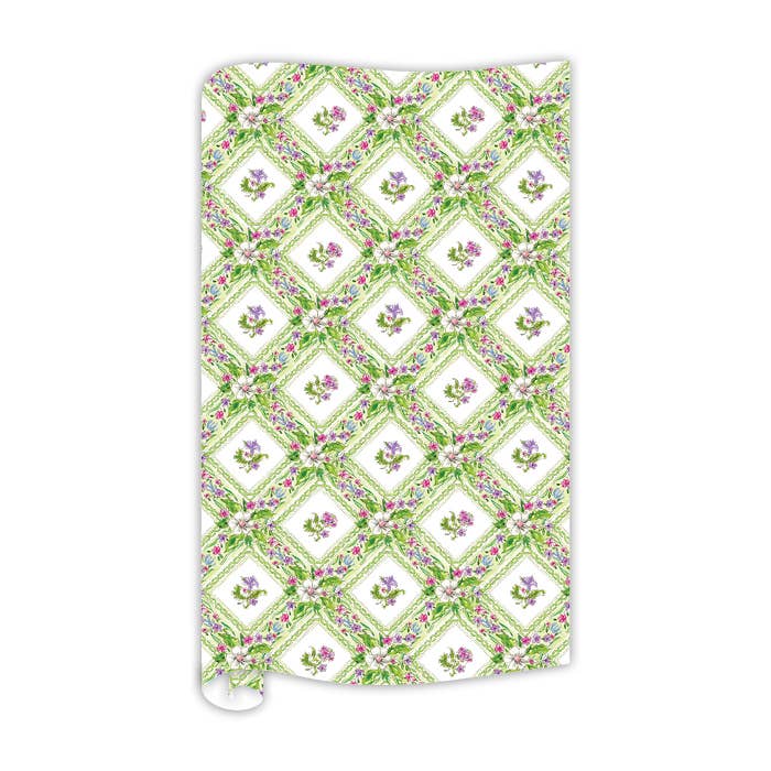 RosanneBeck Collections - Handpainted Green Floral Enchanted Lattice Wrapping Paper