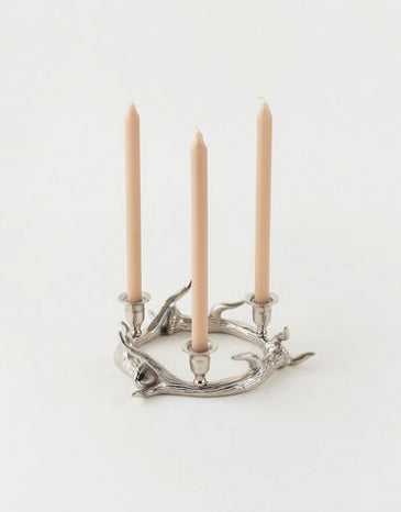 Silver Metal Antler Candelabra Candle Holder - Antler Wreath