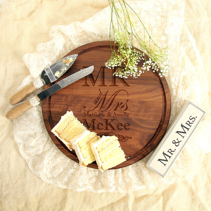 Mr. & Mrs. Round Personalized Wood Board